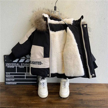 Boys Trendy Thick and Warm Fleece Lined Winter Coat With Fur Hood